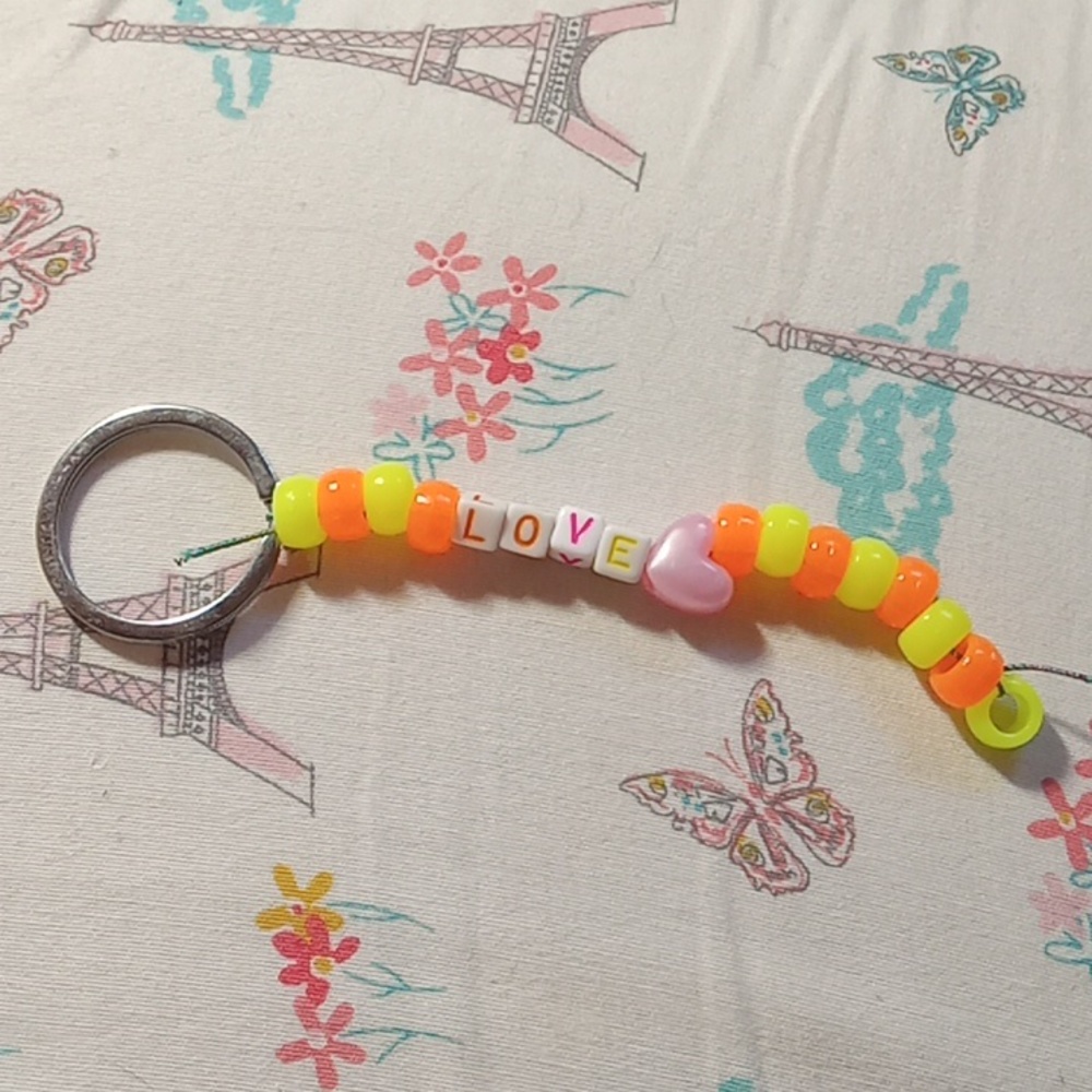 Neon Yellow and Neon Orange Pink Heart Love Keychain